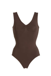 BROWN V-NECK CAMISOLE BODYSUIT - MILK CHOCOLATE | DEHA