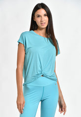 T-SHIRT IN VISCOSA CON NODO BLU - BLUE MIST | DEHA