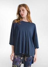 OVERSIZE VISCOSE T-SHIRT - BLUE - NIGHT BLUE | DEHA