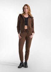 FELPA COMODA CON ZIP E CAPPUCCIO MARRONE - COFFEE BROWN | DEHA