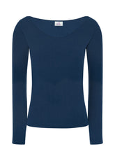 MAGLIETTA IN MISTO CASHMERE SCOLLO AMPIO BLU - NIGHT BLUE | DEHA