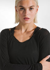 CASHMERE BLEND WIDE NECK T-SHIRT - BLACK - BLACK | DEHA