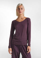 CASHMERE BLEND WIDE NECK T-SHIRT - PURPLE - Tops & T-Shirts | DEHA