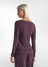 CASHMERE BLEND WIDE NECK T-SHIRT - PURPLE - PLUM VIOLET | DEHA