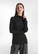 CASHMERE BLEND HIGH NECK T-SHIRT - BLACK - Tops & T-Shirts | DEHA