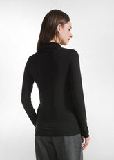 CASHMERE BLEND HIGH NECK T-SHIRT - BLACK - BLACK | DEHA