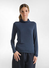 CASHMERE BLEND HIGH NECK T-SHIRT - BLUE - Tops & T-Shirts | DEHA