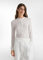 CASHMERE BLEND BUTTONED T-SHIRT - WHITE - Tops & T-Shirts | DEHA