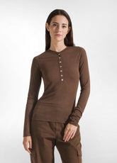 CASHMERE BLEND BUTTONED T-SHIRT - BROWN - COFFEE BROWN | DEHA