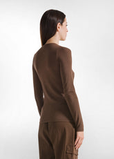 CASHMERE BLEND BUTTONED T-SHIRT - BROWN - COFFEE BROWN | DEHA