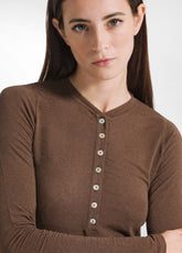 CASHMERE BLEND BUTTONED T-SHIRT - BROWN - COFFEE BROWN | DEHA