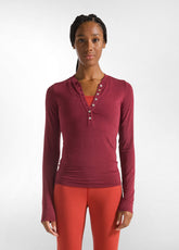 CASHMERE BLEND BUTTONED T-SHIRT - RED - CORDOVAN RED | DEHA