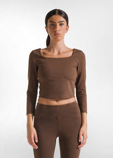 RECYCLED MICROFIBRE LONG SLEEVE TOP - BROWN - RESTART WITH YOGA | DEHA