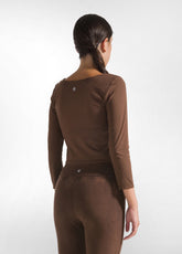 RECYCLED MICROFIBRE LONG SLEEVE TOP - BROWN - COFFEE BROWN | DEHA