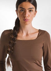 RECYCLED MICROFIBRE LONG SLEEVE TOP - BROWN - COFFEE BROWN | DEHA