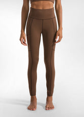 RECYCLED MICROFIBRE LEGGINGS WITH POCKETS - BROWN - COFFEE BROWN | DEHA