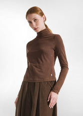 MARBLED HIGH NECK T-SHIRT - BROWN - COFFEE BROWN | DEHA