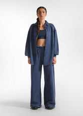 MARBLED PALAZZO SWEATPANTS - BLUE - NIGHT BLUE | DEHA