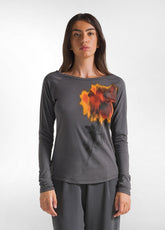 T-SHIRT MANICHE LUNGHE IN MODAL CON STAMPA GRIGIO - Warm and Cosy | DEHA