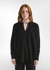 WOOLY BLEND V-NECK SWEATER - BLACK - BLACK | DEHA