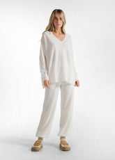 PULLOVER SCOLLO V MISTO LANA BIANCO - MILK WHITE | DEHA