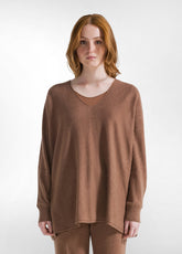 WOOLY BLEND V-NECK SWEATER - BROWN - GLACE' BROWN | DEHA