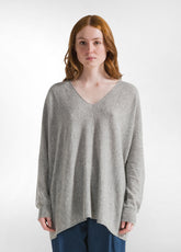 PULLOVER MIT V-AUSSCHNITT AUS WOLLGEMISCH - GRAU - GREY MELANGE | DEHA