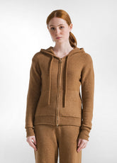 CARDIGAN CON ZIP E CAPPUCCIO MARRONE - GLACE' BROWN | DEHA