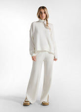 LOUNGE WIDE LEG KNITTED PANTS - WHITE - Warm and Cozy | DEHA