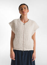 WOOLY BOUCLE' ZIPPED VEST - WHITE - Warm and Cozy | DEHA