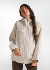 WOOLY BOUCLE' ZIPPED COAT - WHITE - Warm and Cozy | DEHA