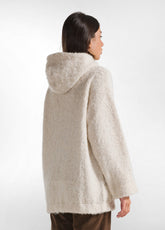 CAPPOTTO BOUCLE' CON ZIP E CAPPUCCIO BIANCO - CREAM | DEHA