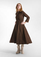 LIGHT CORDUROY LONG DRESS - BROWN - COFFEE BROWN | DEHA