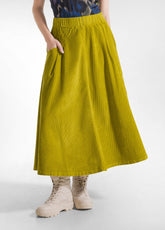 CORDUROY PLEATED SKIRT - GREEN - LIME GREEN | DEHA