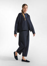 LIGHT BOILED WOOL BALLOON PANTS - BLUE - NIGHT BLUE | DEHA