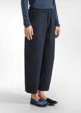 LIGHT BOILED WOOL BALLOON PANTS - BLUE - NIGHT BLUE | DEHA