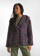 GIACCONE IN TWEED BOUCLE' VIOLA - PURPLE CHECKS | DEHA