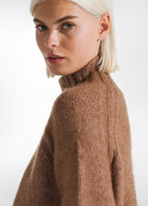 HIGH NECK FLUFFY SWEATER - BROWN - GLACE' BROWN | DEHA