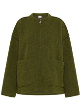 BOILED WOOL JACKET WITH ZIP - GREEN - OLIVE GREEN | DEHA