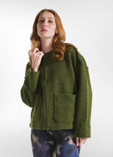 BOILED WOOL JACKET WITH ZIP - GREEN - OLIVE GREEN | DEHA