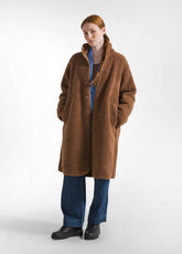 TEDDY FLEECE LONG COAT - BROWN - GLACE' BROWN | DEHA