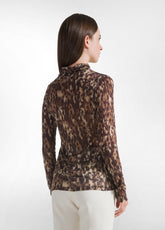 T-SHIRT COLLO ALTO STAMPATA IN LYOCELL MARRONE - LEOPARD BROWN | DEHA