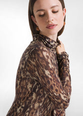 T-SHIRT COLLO ALTO STAMPATA IN LYOCELL MARRONE - LEOPARD BROWN | DEHA