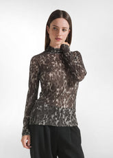 T-SHIRT COLLO ALTO STAMPATA IN LYOCELL GRIGIO - LEOPARD GREY | DEHA