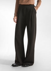 PINSTRIPED PLEATED PALAZZO PANTS - BLACK - BLACK | DEHA