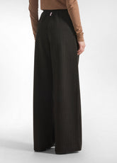 PINSTRIPED PLEATED PALAZZO PANTS - BLACK - BLACK | DEHA