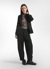 BALLOON MATELASSE PANTS WITH PLEATS BLACK - BLACK | DEHA