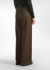 PANTALONE PALAZZO JACQUARD A QUADRI MARRONE - GLACE' BROWN | DEHA