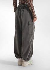 STRETCH VELVET CARGO PANTS - GREY - LEAD GREY | DEHA