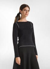 BI-COLOR BOATNECK PULLOVER - BLACK - Warm and Cozy | DEHA